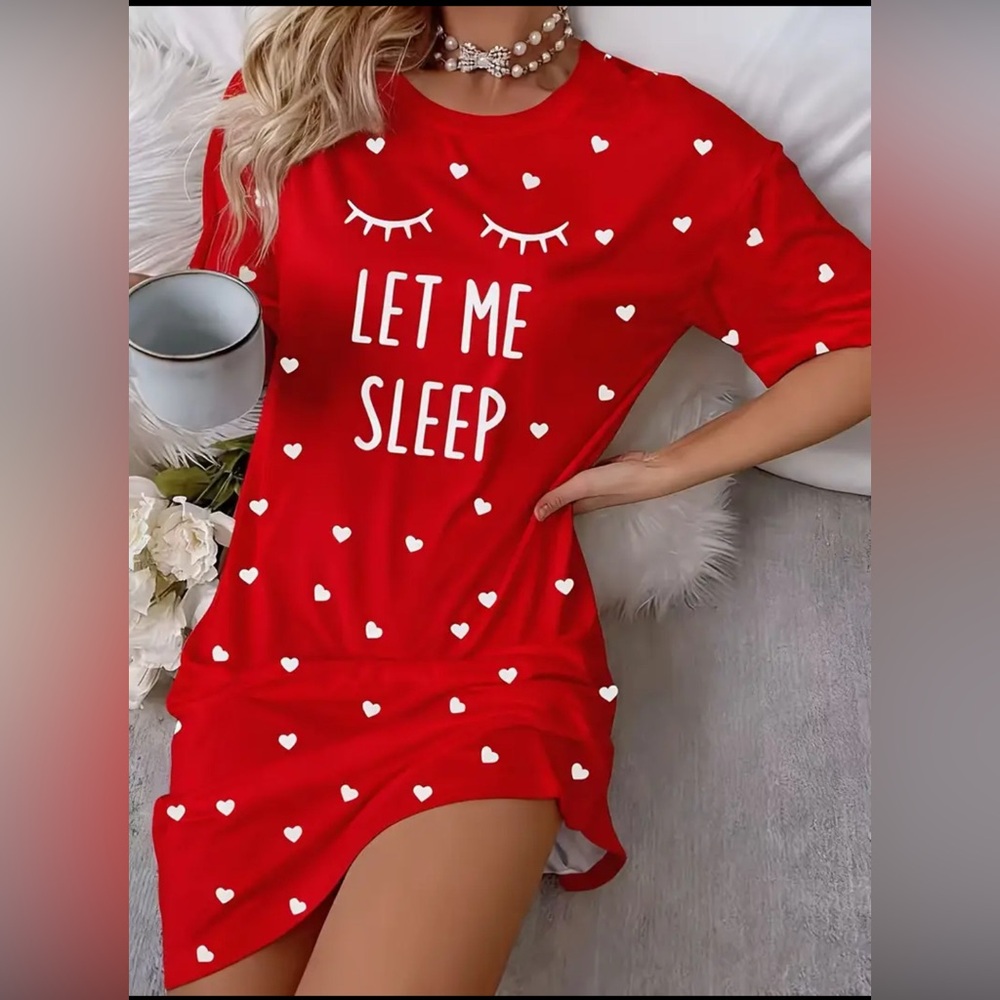 Red Heart Print Sleep Shirt - Picture 4 of 5